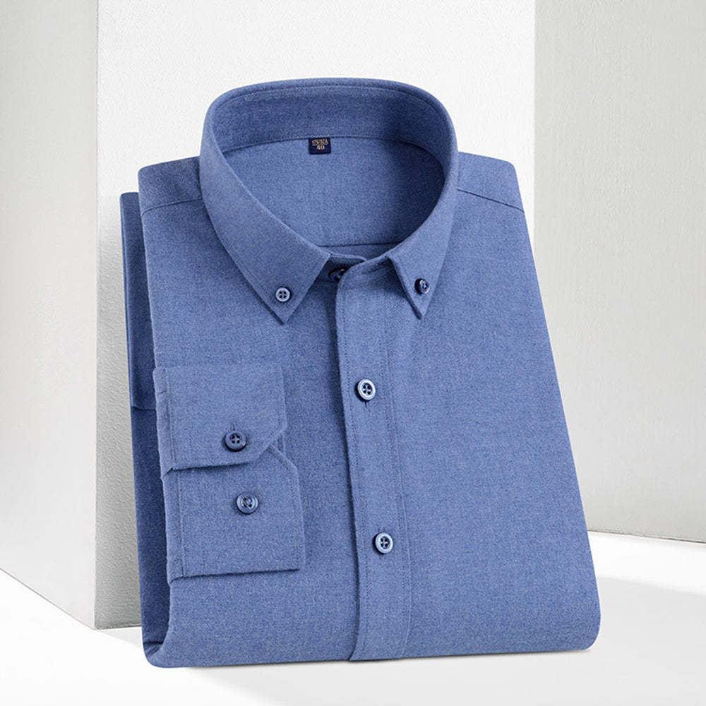 Men's New Brushed Solid Color Casual Long Sleeve Shirt