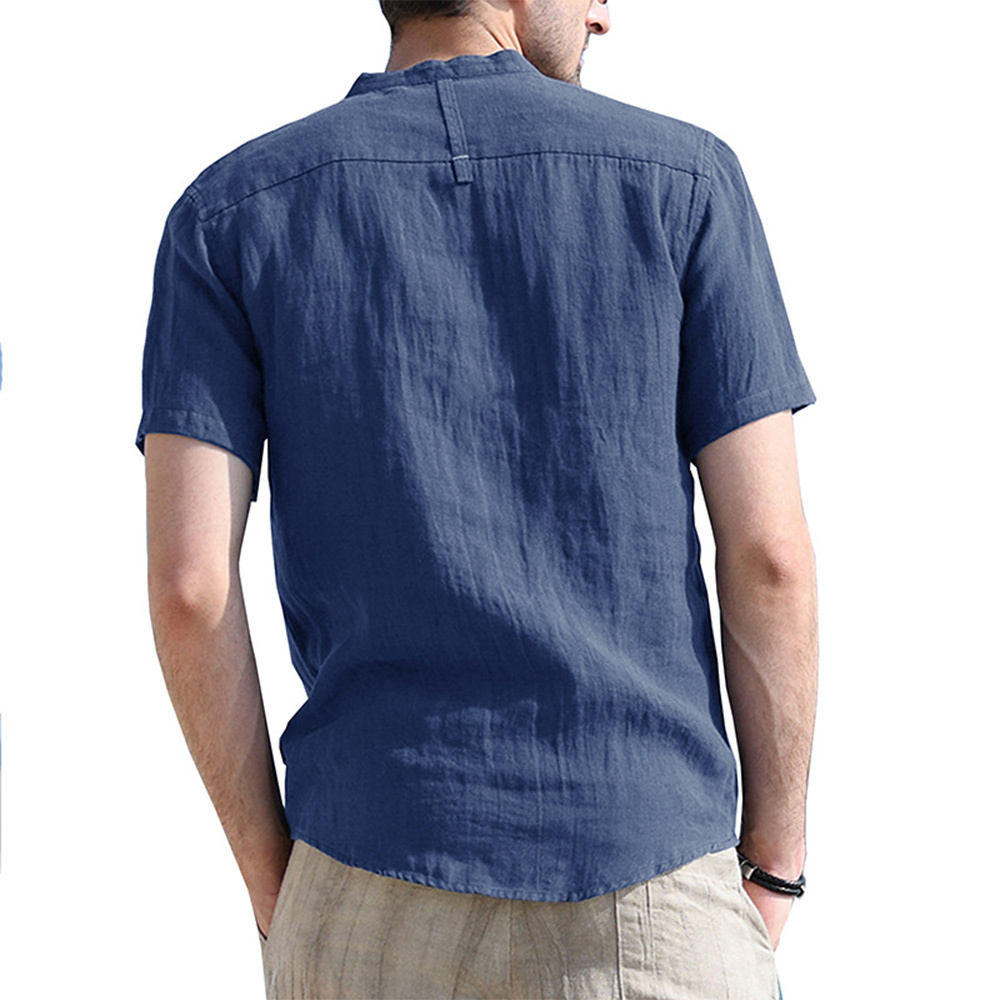 Solid Color Henley Collar Short Sleeve Shirt