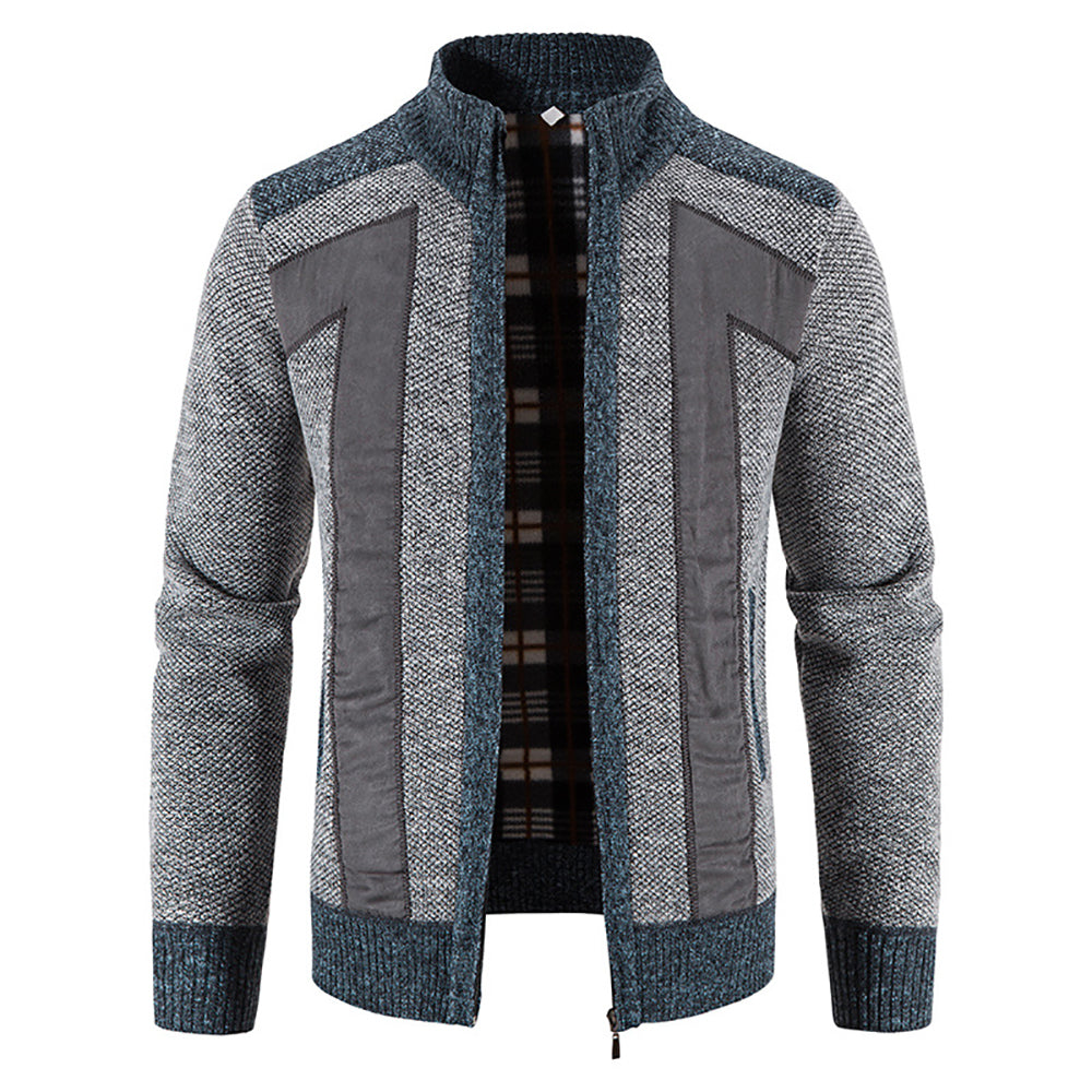 Men's Warm Fashion Stitched Fleece Knitted Cardigan