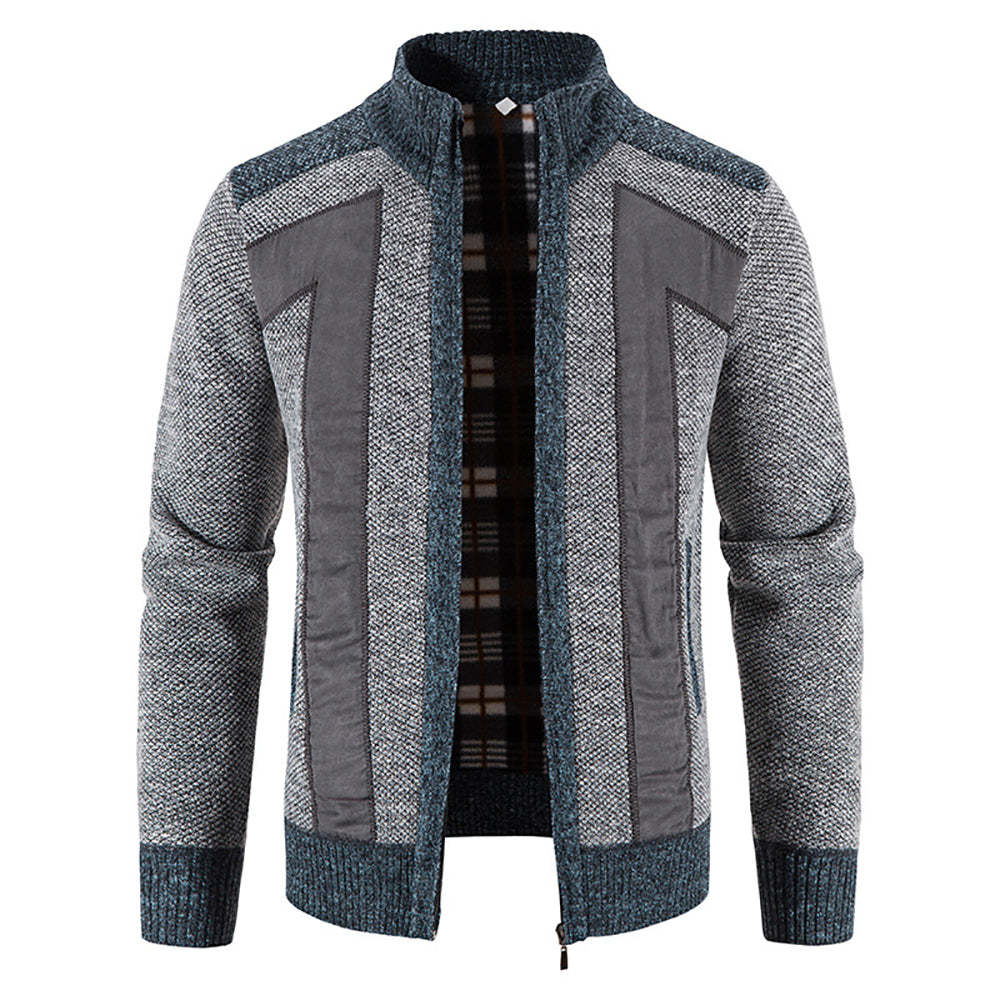 Men's Warm Fashion Stitched Fleece Knitted Cardigan