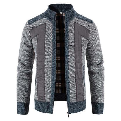 Men's Warm Fashion Stitched Fleece Knitted Cardigan