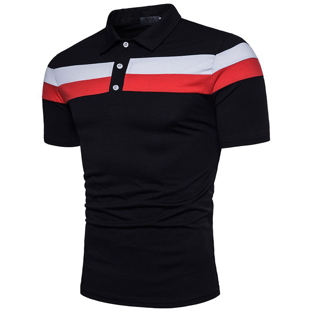 Striped color matching fashion lapel polo shirt men's short sleeves