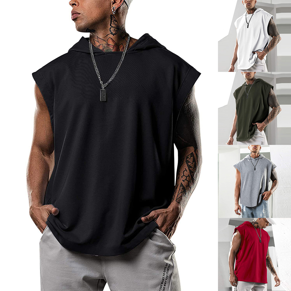 Diggetty Summer fitness pullover sports sleeveless vest with hood men's vest