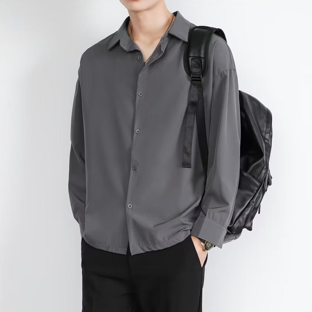 Loose Men's Comfortable Casual Solid Color Long Sleeve Shirt