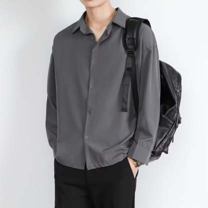 Loose Men's Comfortable Casual Solid Color Long Sleeve Shirt