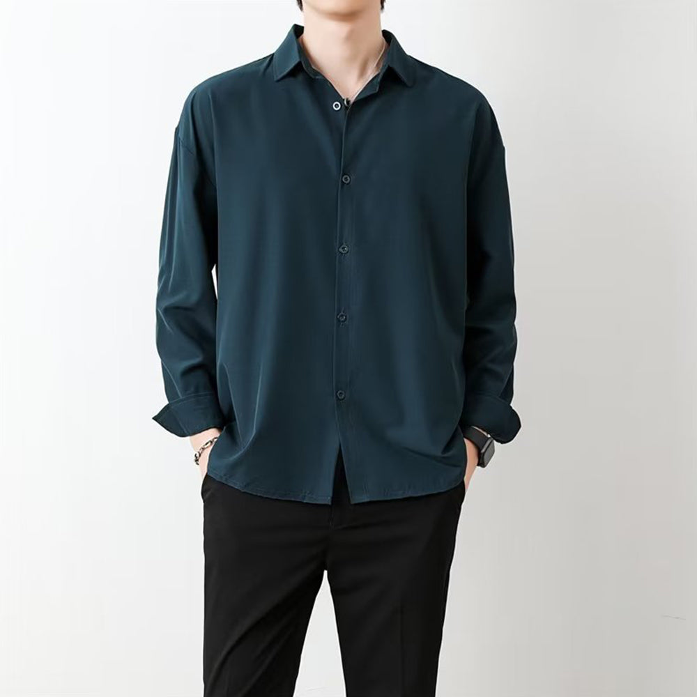Loose Men's Comfortable Casual Solid Color Long Sleeve Shirt