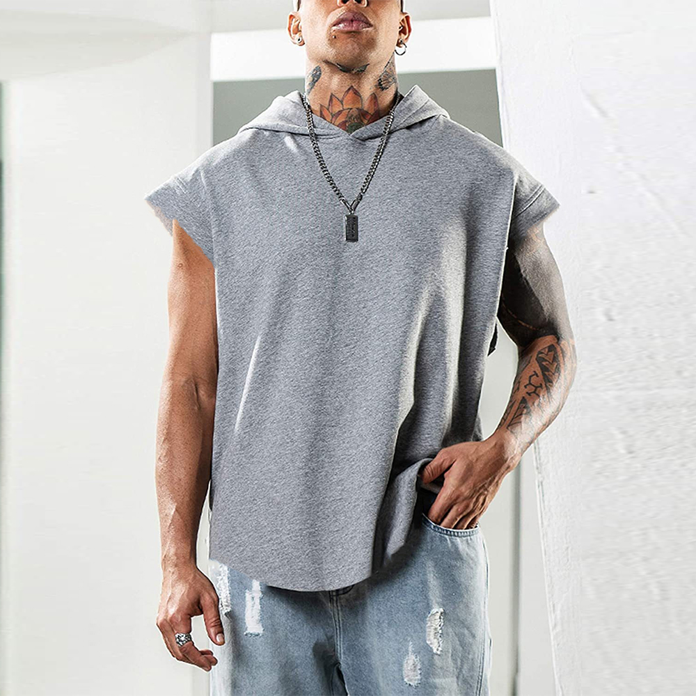 Diggetty Summer fitness pullover sports sleeveless vest with hood men'