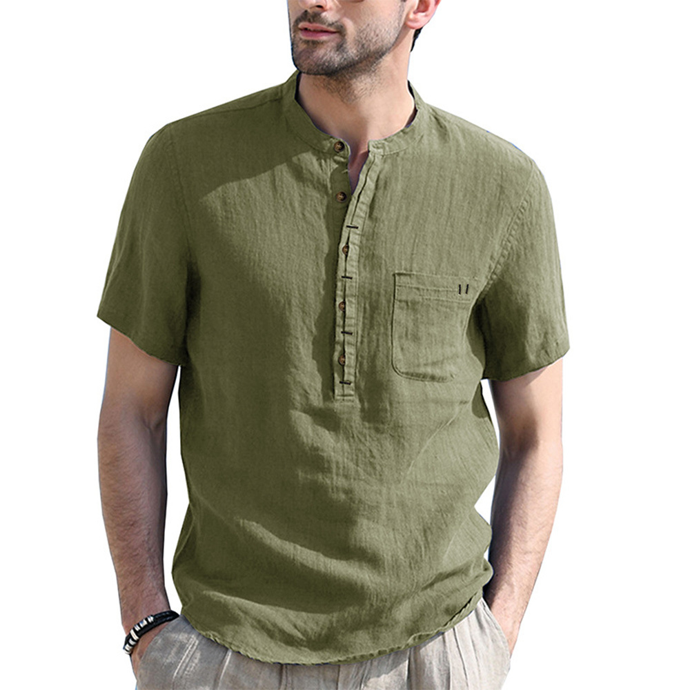 Solid Color Henley Collar Short Sleeve Shirt