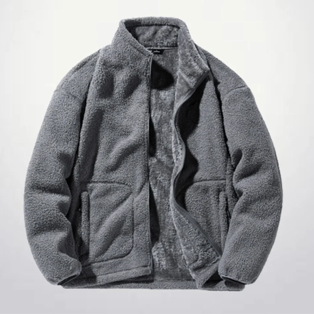 Men's versatile stand collar plush solid color coat