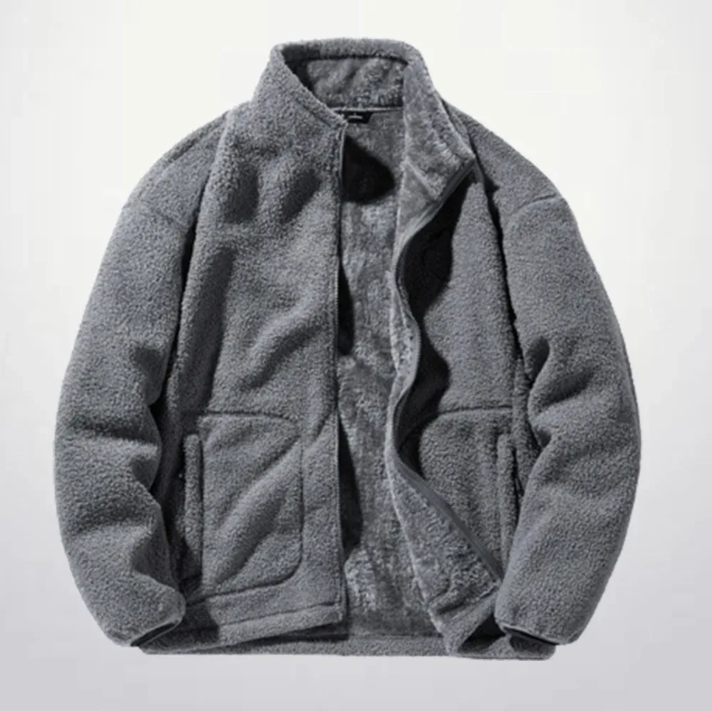 Men's versatile stand collar plush solid color coat