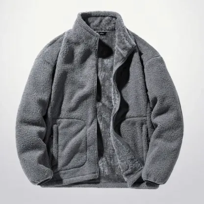 Men's versatile stand collar plush solid color coat