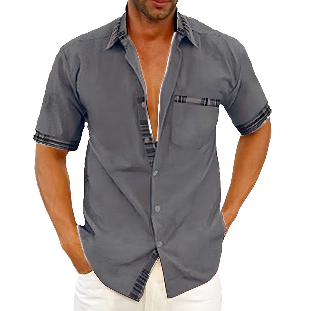 New summer men's solid color casual plaid shirt