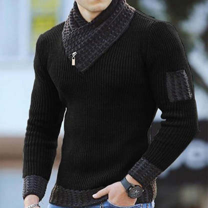 Men's Turtleneck Sweater Scarf Collar Casual Slim Fit Knit Pullover