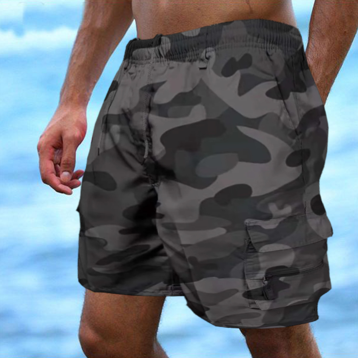 Men Cargo Shorts Casual Summer Drawstring Classic Stretch Short Pants with Pockets