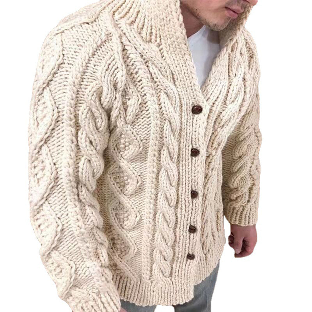 Winter Men's Warm Solid Color Jacquard Cardigan