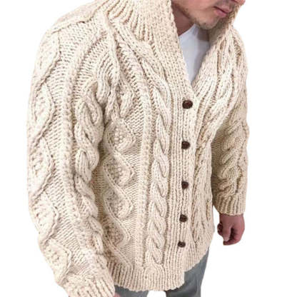 Winter Men's Warm Solid Color Jacquard Cardigan