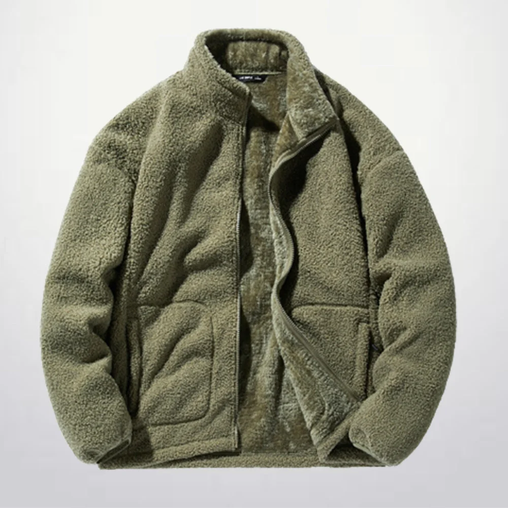 Men's versatile stand collar plush solid color coat