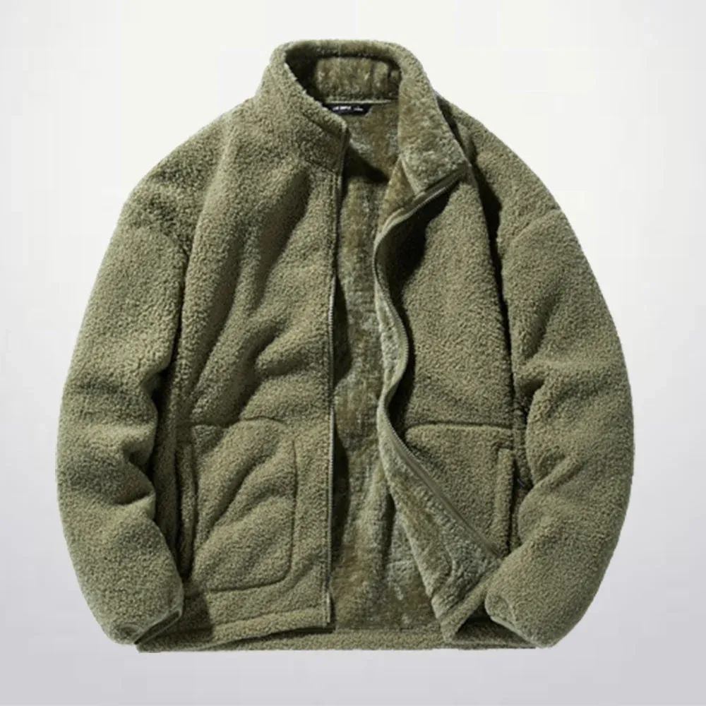 Men's versatile stand collar plush solid color coat