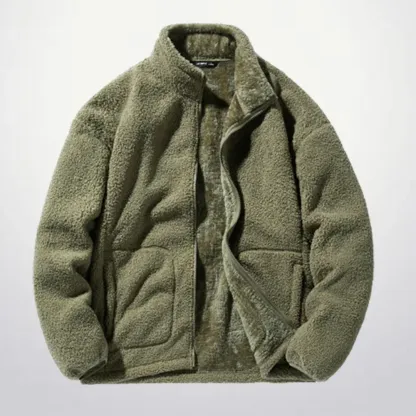 Men's versatile stand collar plush solid color coat