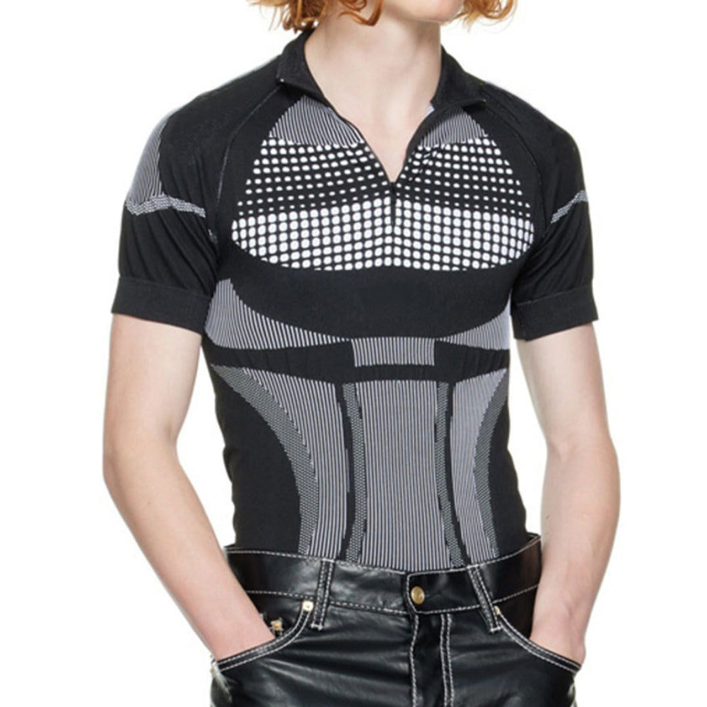 Summer new men's zipper tight stretch breathable top