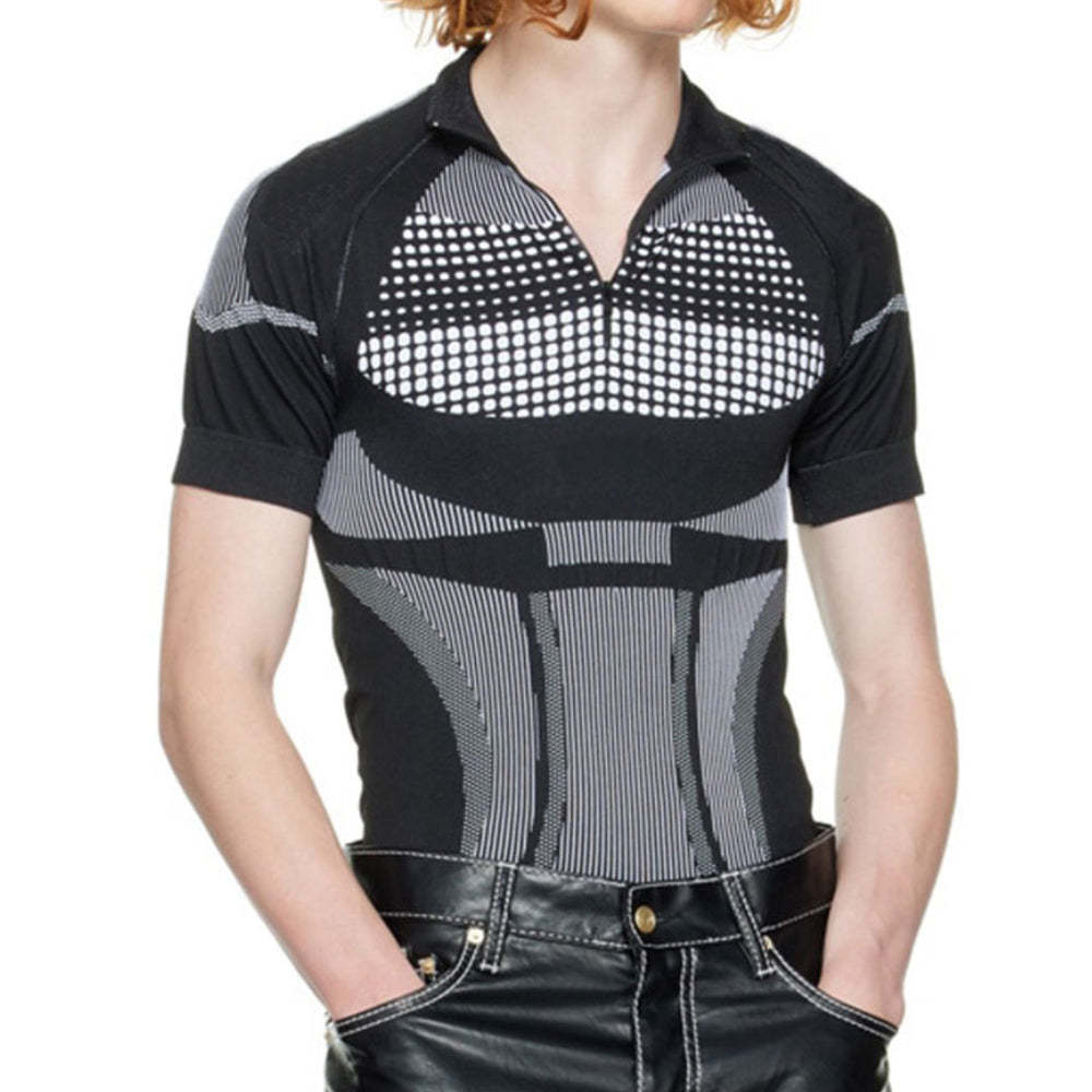 Summer new men's zipper tight stretch breathable top