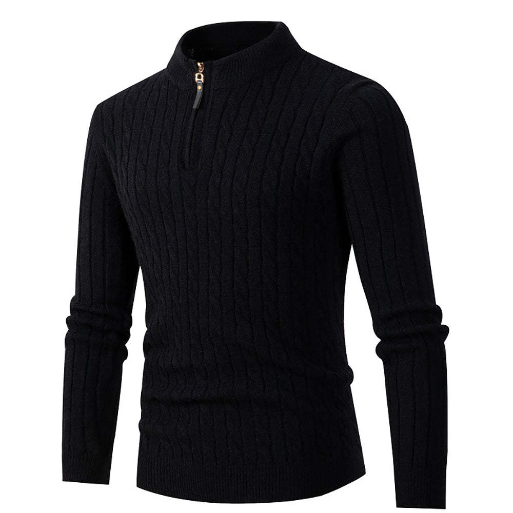 Autumn new men's zipper half-high collar twist knit bottoming shirt