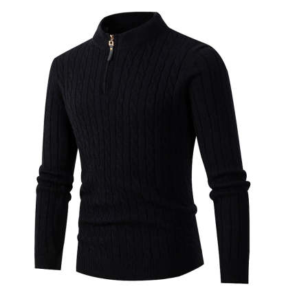 Autumn new men's zipper half-high collar twist knit bottoming shirt