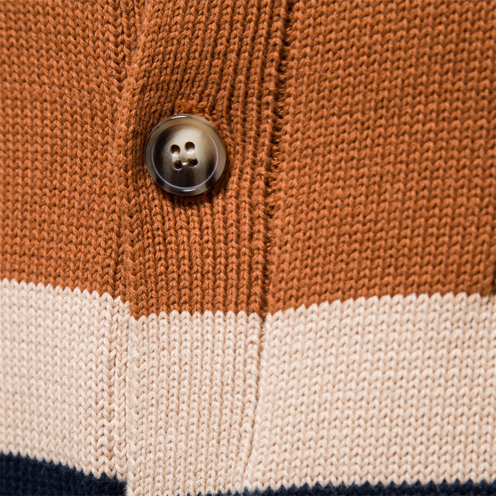 Men's Colorblock Cotton Long Sleeve Cardigan