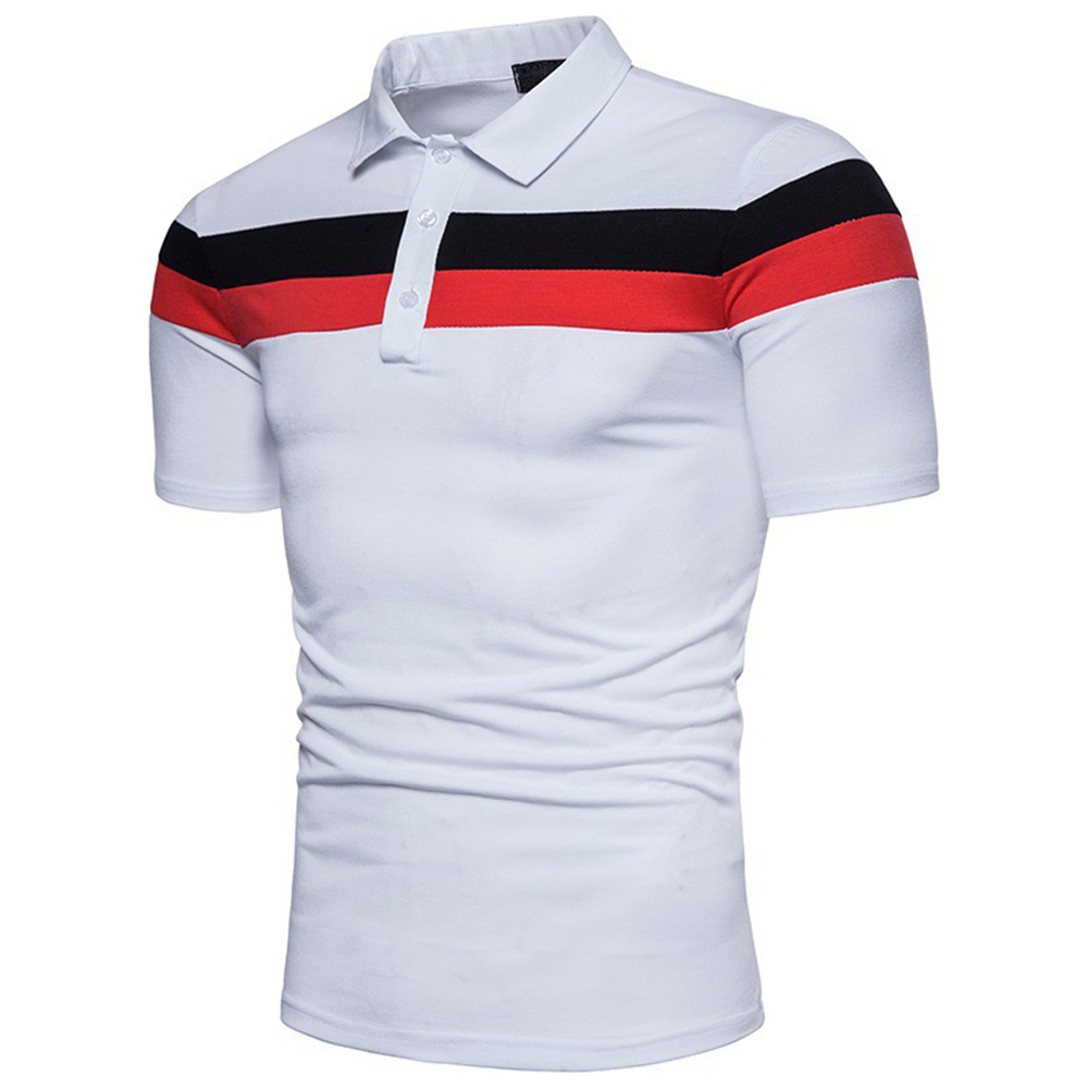 Striped color matching fashion lapel polo shirt men's short sleeves