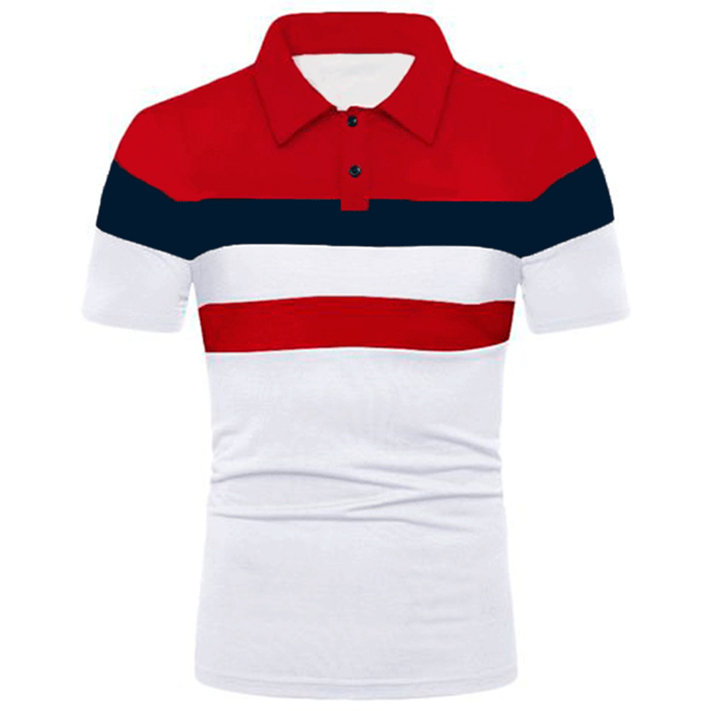 Striped color matching fashion lapel polo shirt men's short sleeves