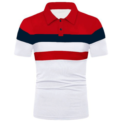 Striped color matching fashion lapel polo shirt men's short sleeves