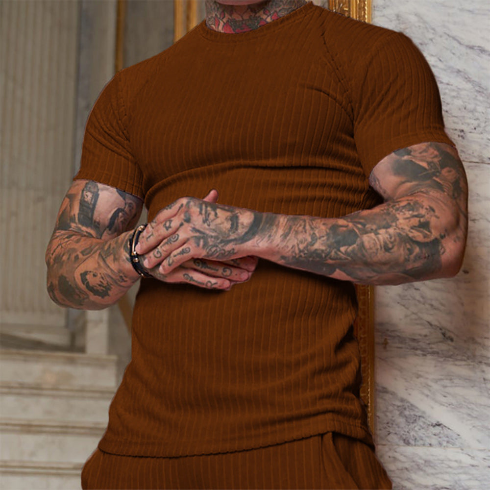 New Round Neck Short Sleeve Vertical Stripe Men's T-Shirt