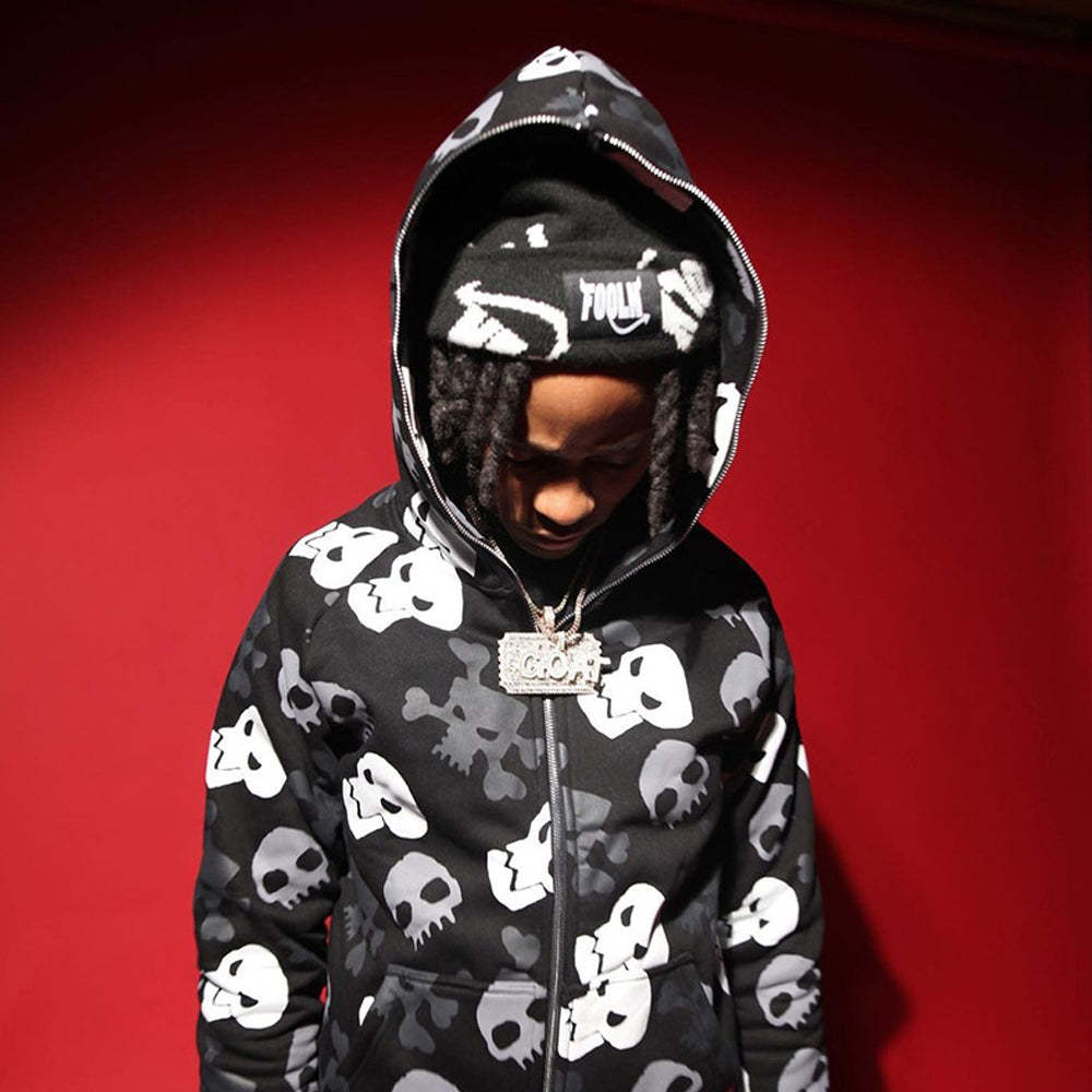 Men's Skull Print Oversized Hooded Sweatshirt