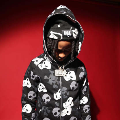 Men's Skull Print Oversized Hooded Sweatshirt