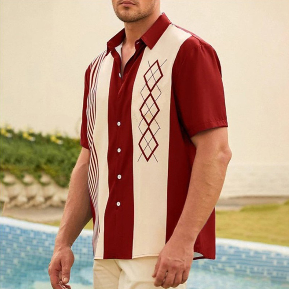 Lucisdream Summer new men's lapel striped printed short-sleeved shirt