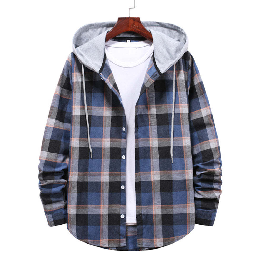 Men's Plaid Hooded Long Sleeve Shirt Jacket