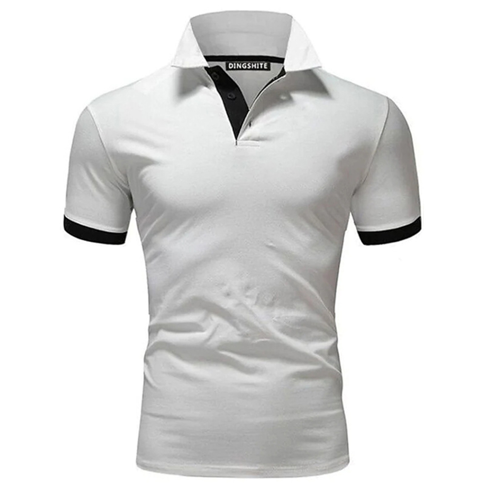 New Men's Stitching Contrast Color Slim Polo Shirt