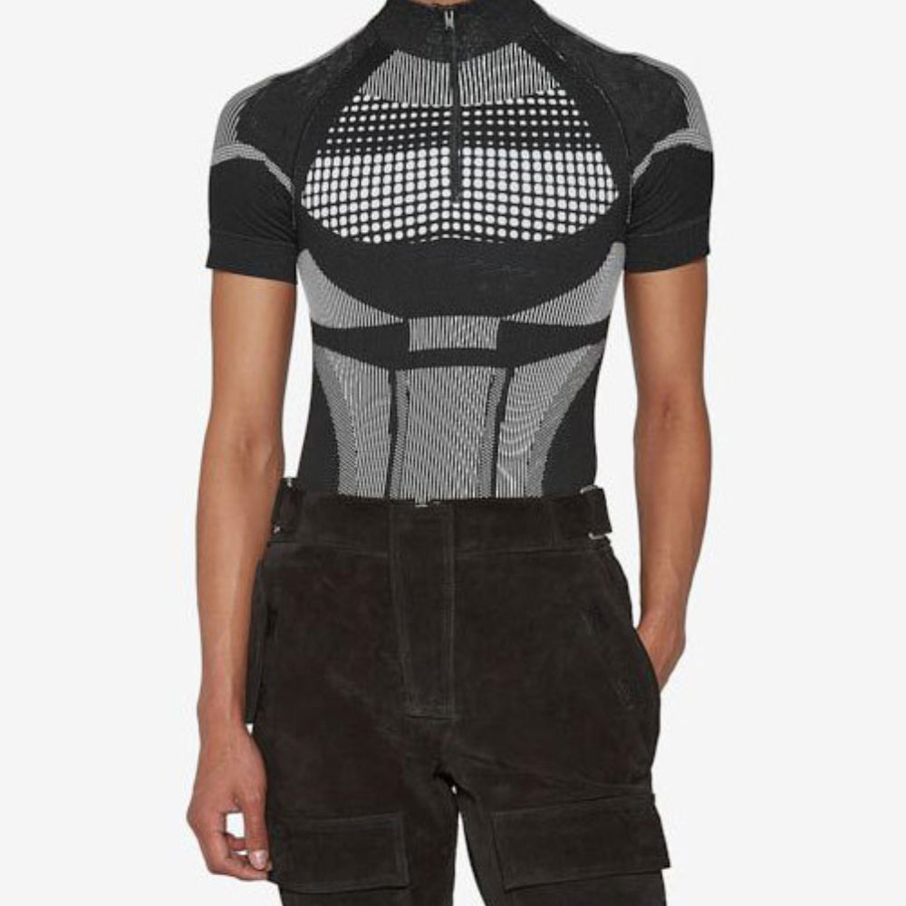 Summer new men's zipper tight stretch breathable top