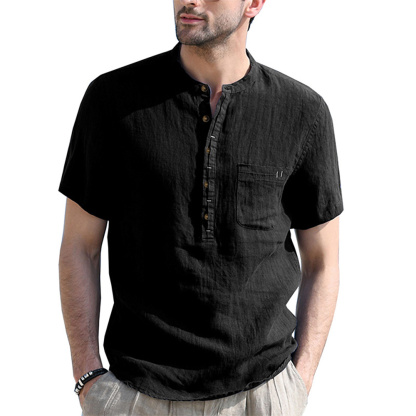 Solid Color Henley Collar Short Sleeve Shirt