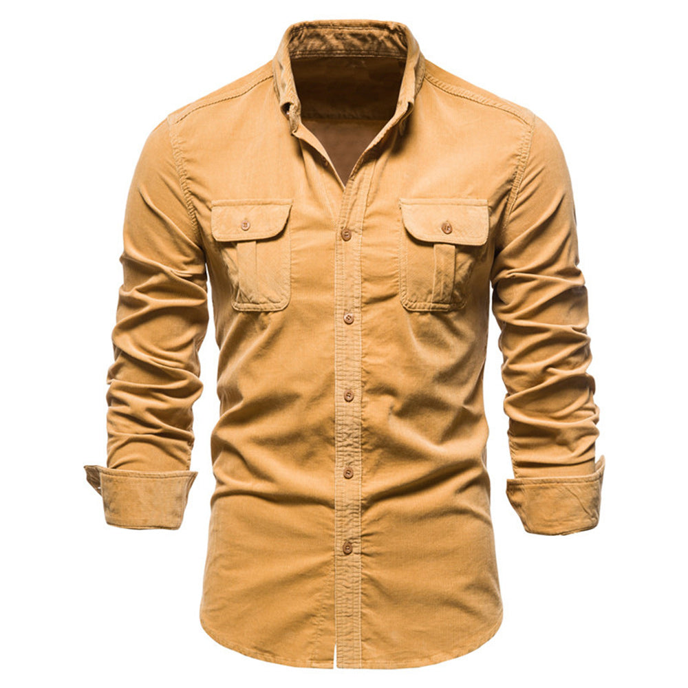 New men's fashion casual pocket corduroy shirt