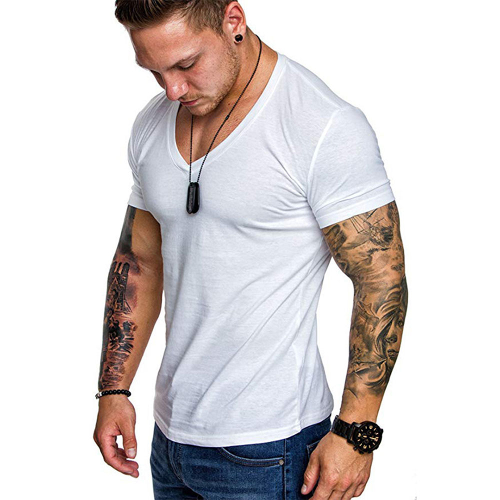 Yksivärinen miesten V-kaula-aukkoinen pusero rento urheilu T-paita lyhythihainen pusero 6 väriä