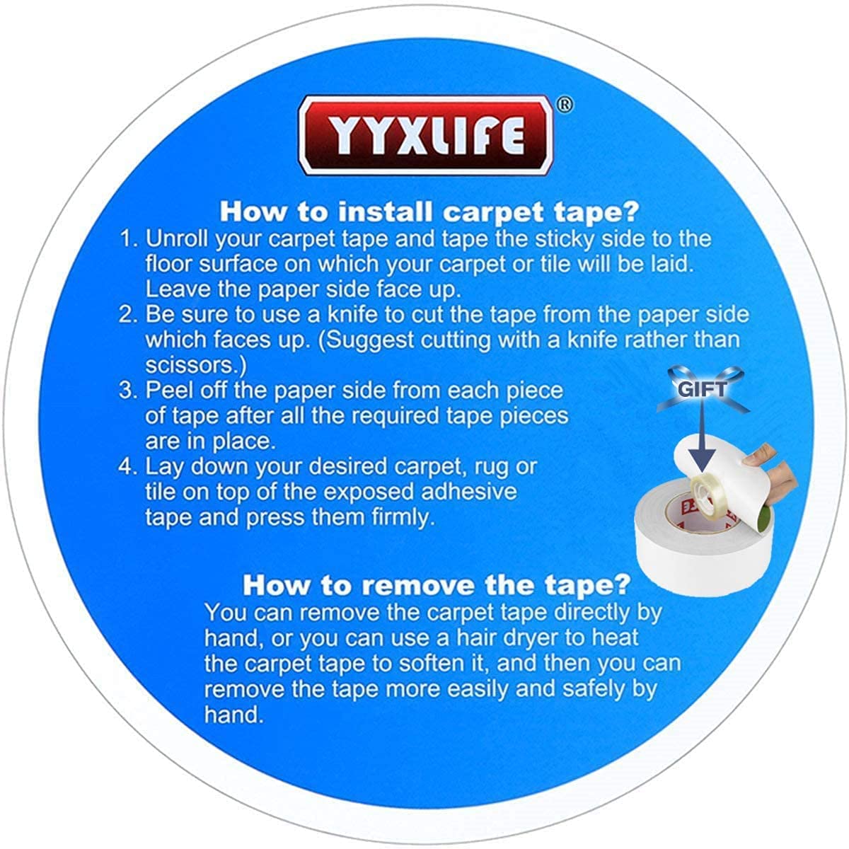 YYXLIFE Double Sided Carpet Tape for Hardwood Floors,Area Rugs Carpet Adhesive Removable Multi-Purpose Rug Tape Cloth Outdoor Steps,Heavy Duty Sticky Tape,White (2Inch x 20 Yards)