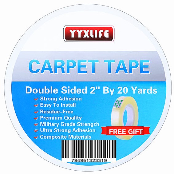 YYXLIFE Double Sided Carpet Tape for Hardwood Floors,Area Rugs Carpet Adhesive Removable Multi-Purpose Rug Tape Cloth Outdoor Steps,Heavy Duty Sticky Tape,White (2Inch x 20 Yards)