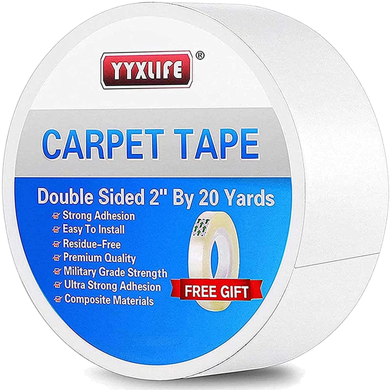 YYXLIFE Double Sided Carpet Tape for Hardwood Floors,Area Rugs Carpet Adhesive Removable Multi-Purpose Rug Tape Cloth Outdoor Steps,Heavy Duty Sticky Tape，White (2Inch x 20 Yards)