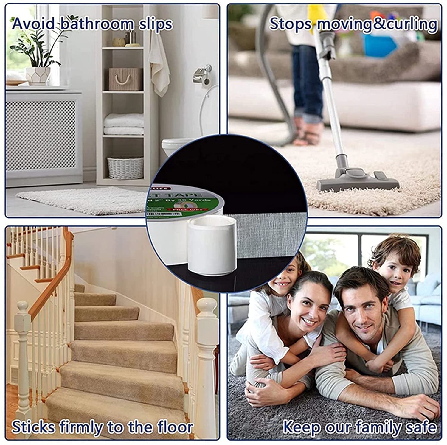 YYXLIFE Double Sided Carpet Tape for Hardwood Floors,Area Rugs Carpet Adhesive Removable Multi-Purpose Rug Tape Cloth Outdoor Steps,Heavy Duty Sticky Tape,White (2Inch x 20 Yards)