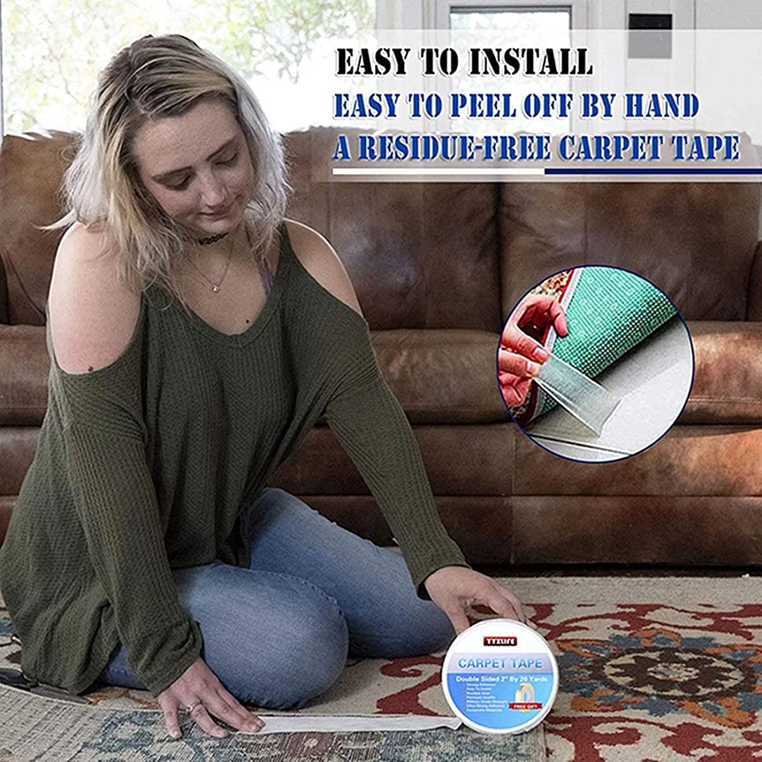 HSTech Double Sided Carpet Tape (2In x 11 Yards), Carpets Heavy Duty Sticky  Tape for Area