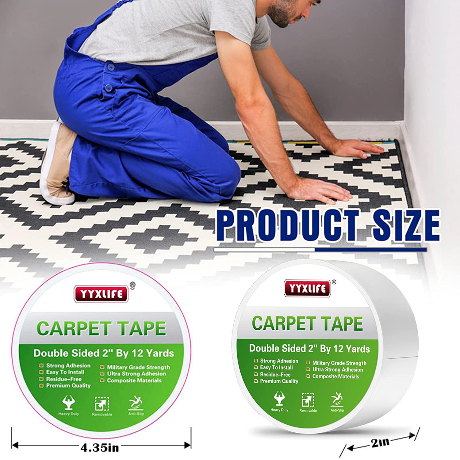 Double Sided Carpet Tape Heavy Duty Rug Tape Rug Gripper for Installing  Rugs, Carpet Tiles, Vinyl, Rubber, Transition Strips or Stair Treads 