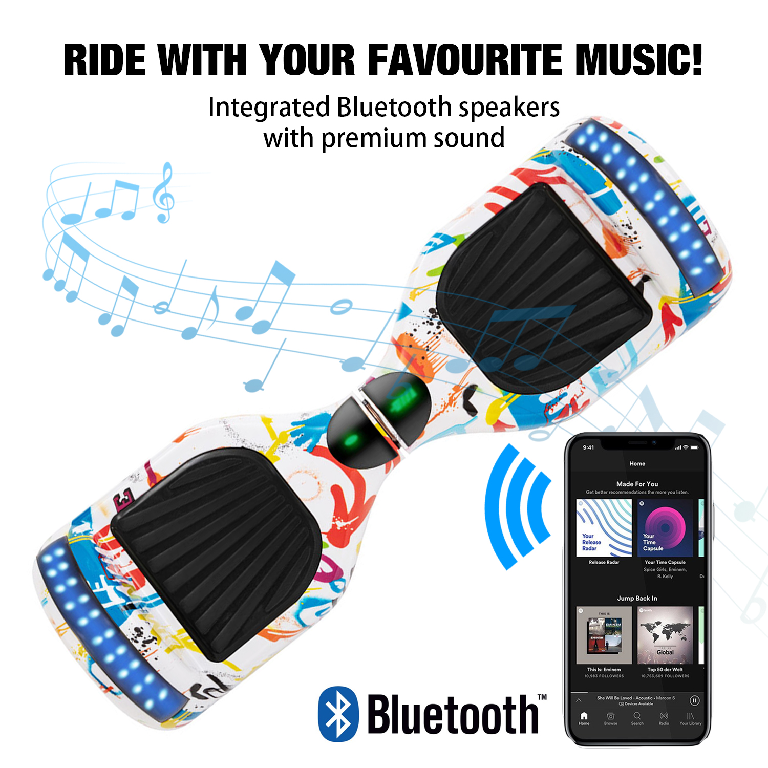 Graffiti White 6.5" Hoverboard Bluetooth & Classic LED