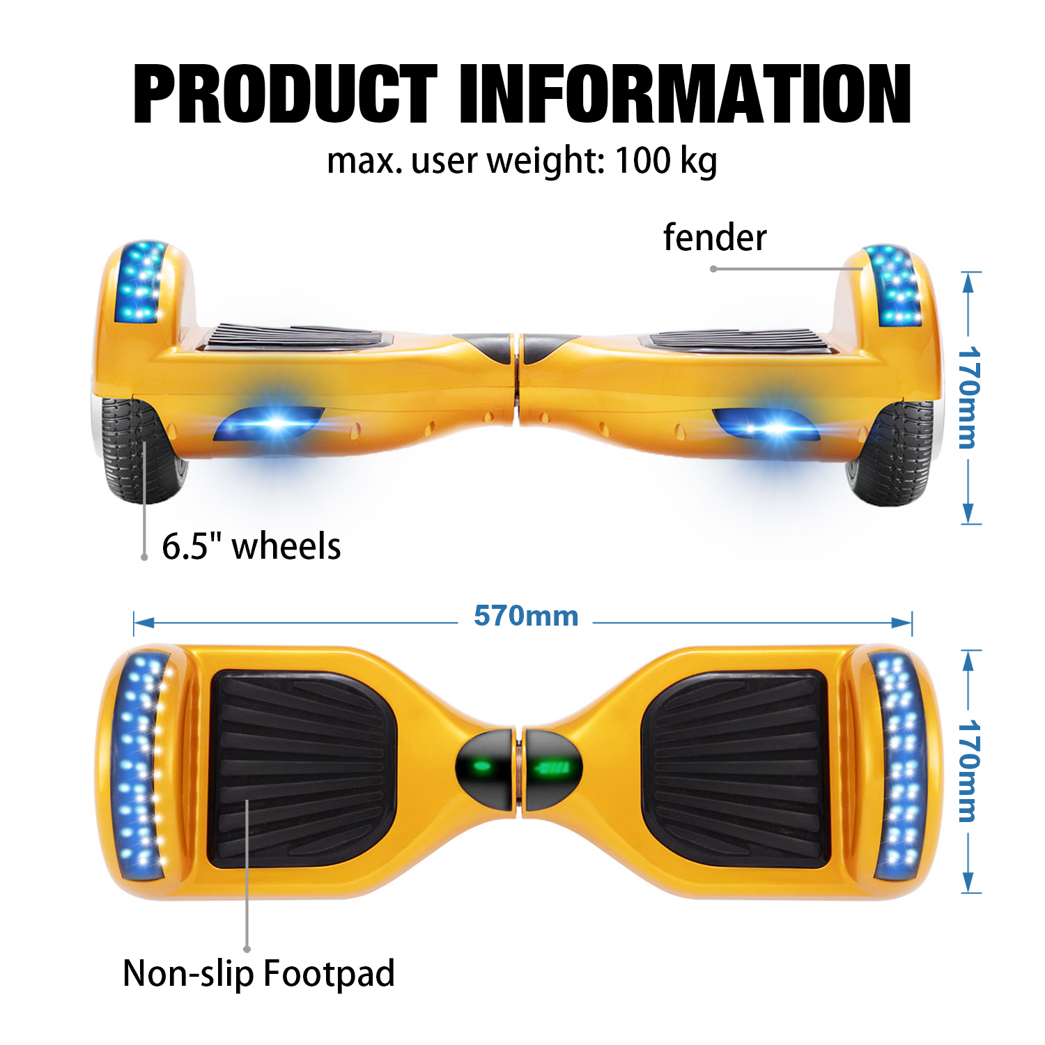 Golden 6.5" Hoverboard Bluetooth & Classic LED