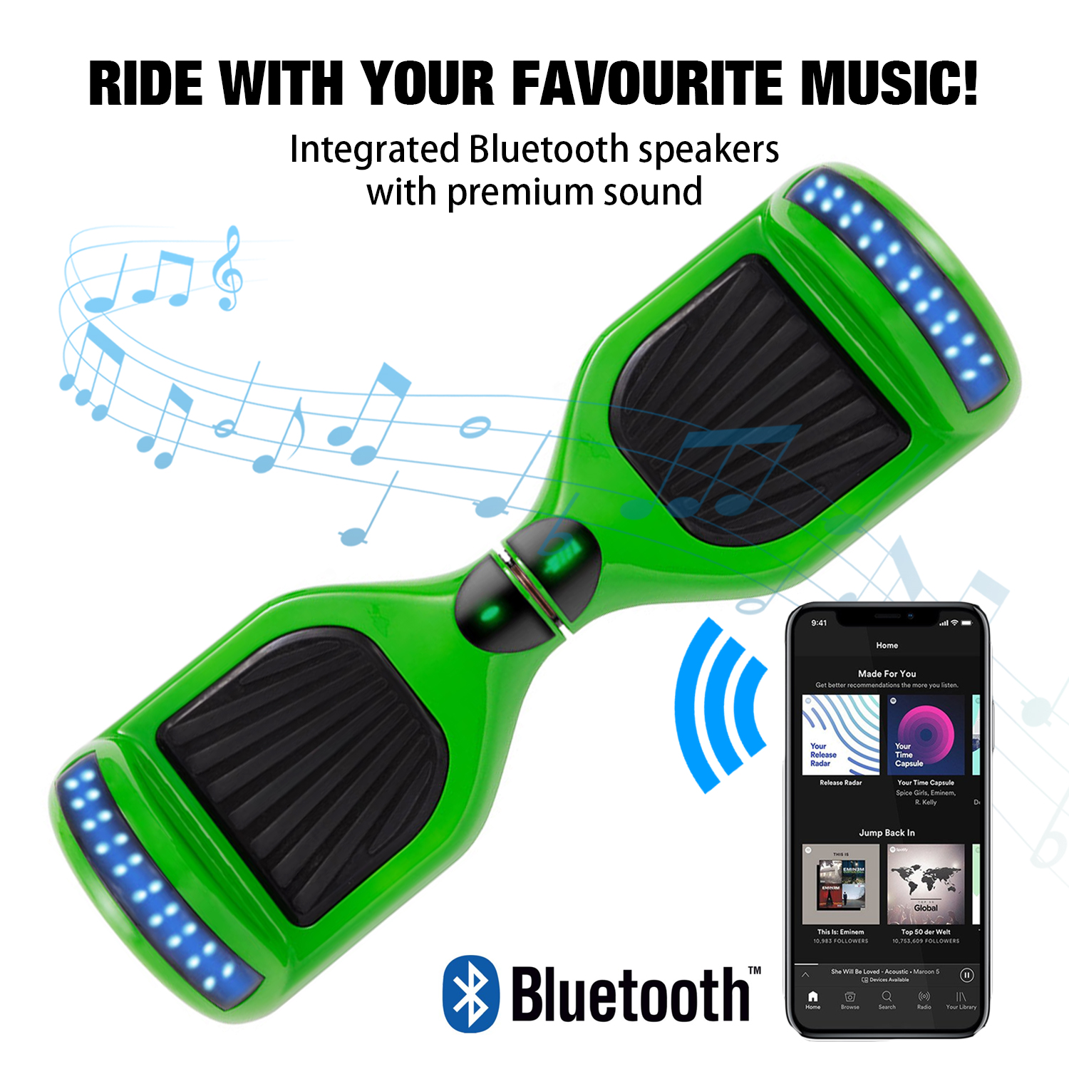 Green 6.5" Hoverboard Bluetooth & LED Brilliant Lights UK